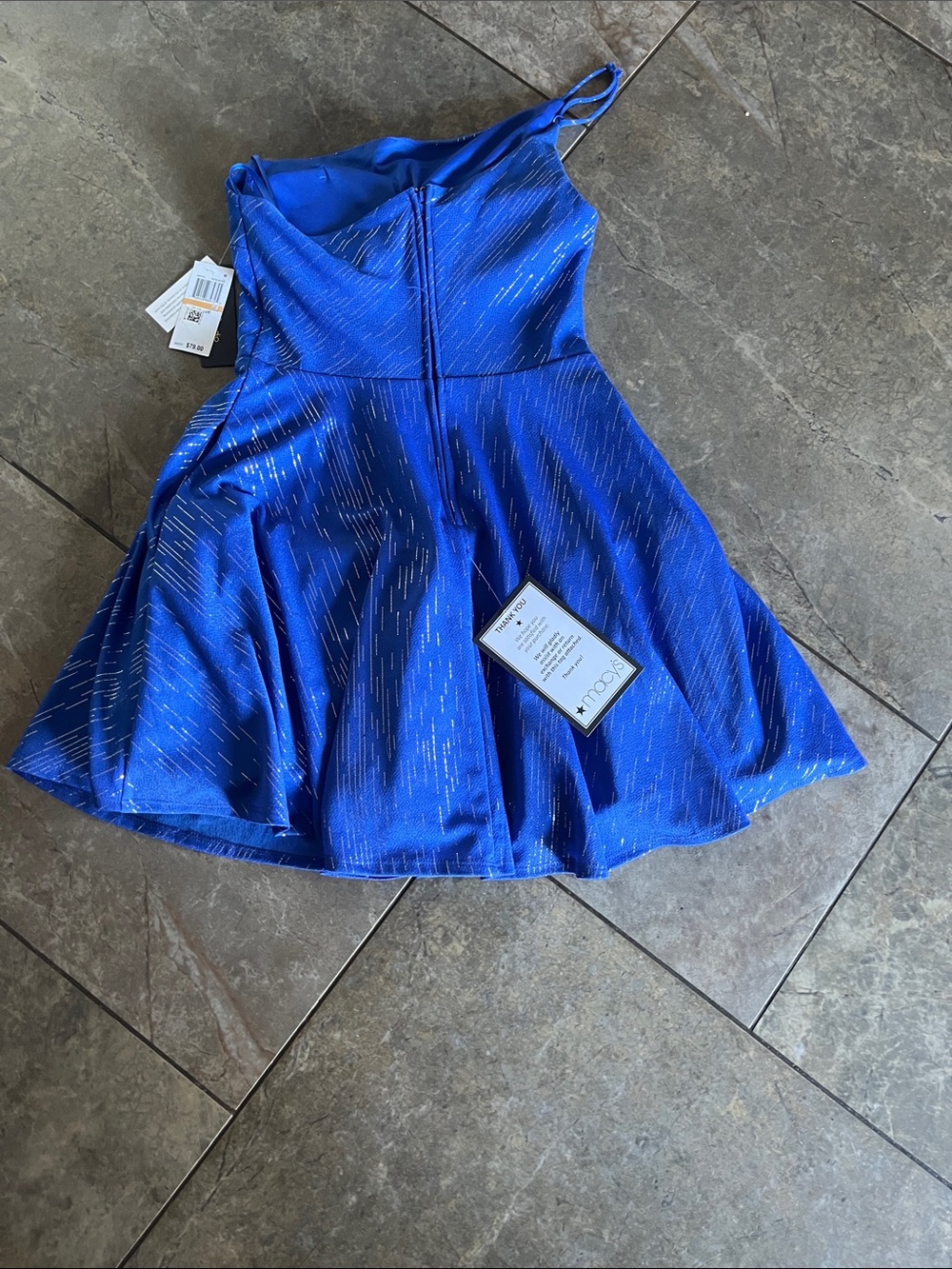 City Studio Royal Blue One-Shoulder Dress with Gold Accent - Picture 3 of 3